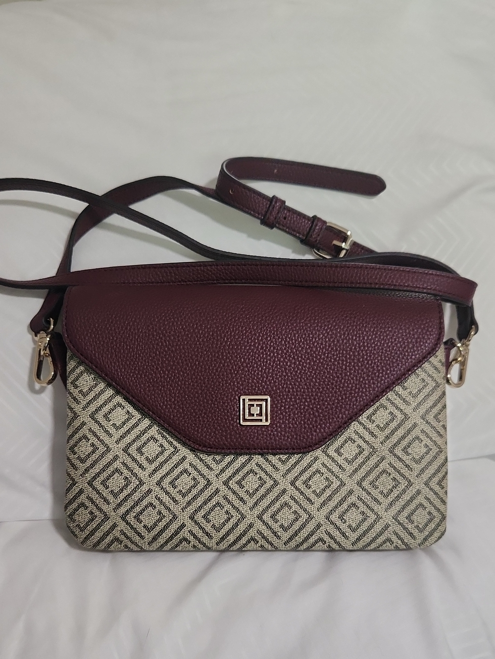 Liz Claiborne Burgundy and Cream Crossbody Bag